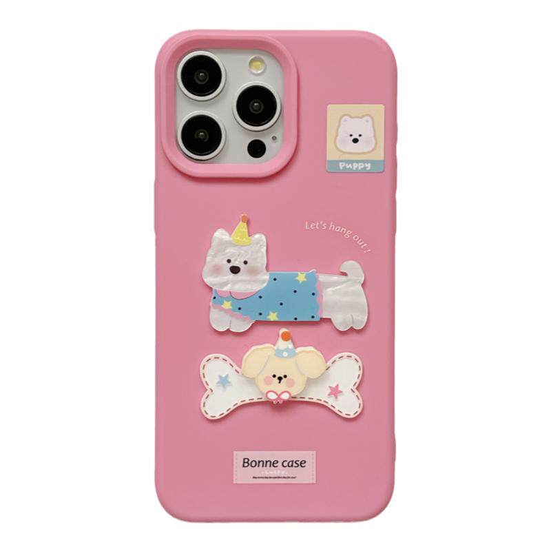 可爱少女粉色立体西高地适用苹果15手机壳iPhone16ProMax新款15pro防摔13女款小众12硅胶14pro全包手提保护套