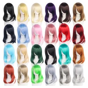 万用cos假发黑白黄色40cm中长发假毛毛娘造型角色扮演头套毛坯