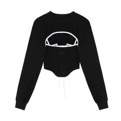 黑色鱼骨系带早秋百搭卫衣套装