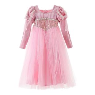 丢手绢童装女童连衣裙长袖美人鱼公主裙子秋冬洋气生日礼服洛丽塔