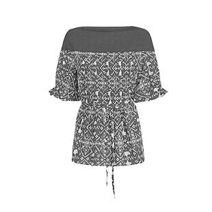 sdeer圣迪奥女装圆领撞色印花收腰拼接短袖衬衫S242Z0413