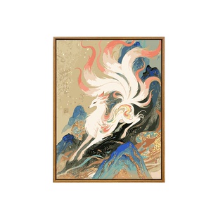 敦煌瑞兽中国风数字油画diy填充填色手工绘九尾狐凤凰丙烯装饰画