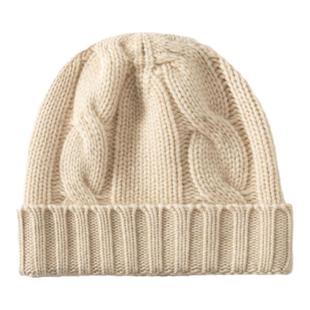 重磅加厚100%纯山羊绒帽女麻花毛线针织保暖防寒护耳花纱包头帽男