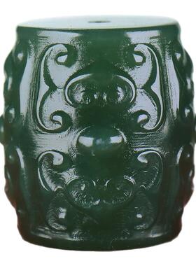 新疆和田玉青玉仿古桶珠男青白玉回纹珠配饰女玉石手串配珠diy