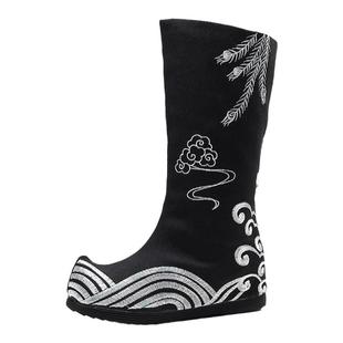 冬加绒古风靴汉服鞋子明制官靴武侠男靴子百搭古代古装单靴长筒皂