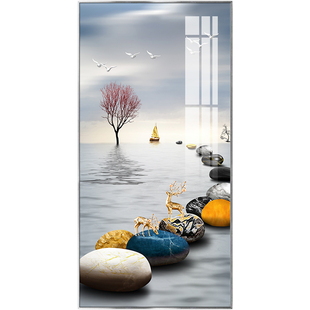 轻奢抽象玄关装饰画入户过道走廊背景墙挂画高档楼梯间壁画晶瓷画