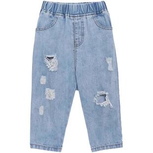 巴拉可儿男女中小童破洞牛仔裤韩版九分裤春夏新薄款纯棉休闲裤潮