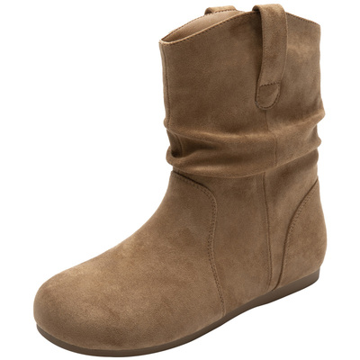 大东女鞋加绒短靴时尚百搭中筒靴