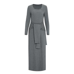 IDPAN扭结长袖连衣裙春季新款复古方领假两件修身针织长裙女