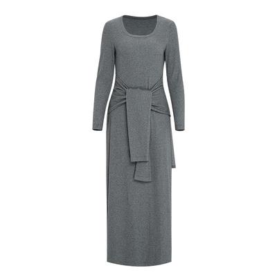 IDPAN扭结长袖连衣裙2025季新款复古方领假两件修身针织长裙女