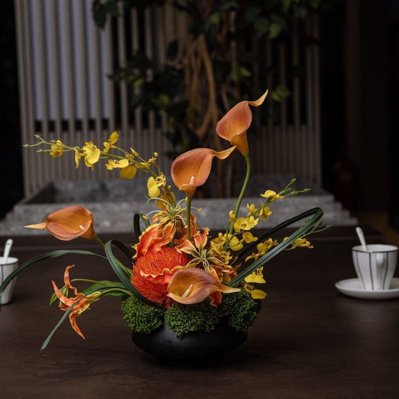 原创新中式仿真摆件客厅餐桌样板间软装饰品简约商务插花盆栽套装