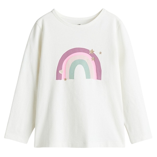 HM童装儿童女童T恤春季柔软舒适圆领印花长袖上衣1303341