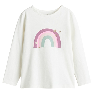 HM童装儿童女童T恤夏季柔软舒适圆领印花长袖上衣1303341