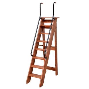 可移动双扶手人字梯折叠带轮梯子书架多功能梯凳家用加厚实木楼梯