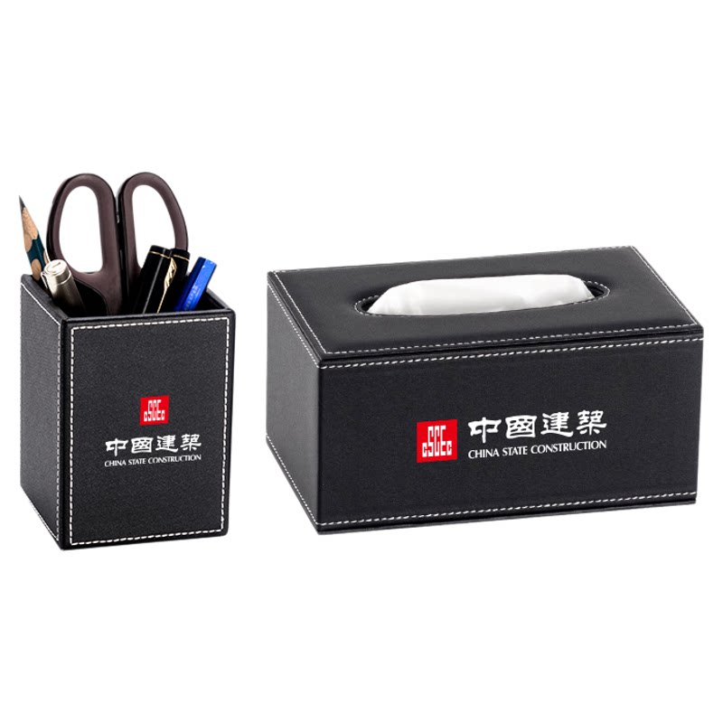 创意商务皮质笔筒事百兴可印logo