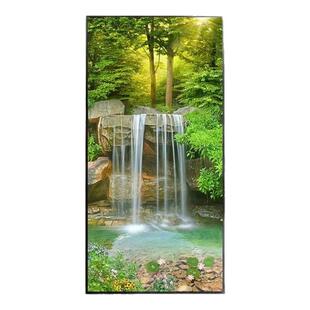 入户玄关装饰画靠山壁画廊过道挂画单幅竖版走流水生财山水风景画