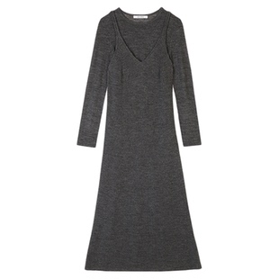 朗姿高级感罩衫吊带针织连衣裙修身优雅露背含羊毛2025年冬季新款