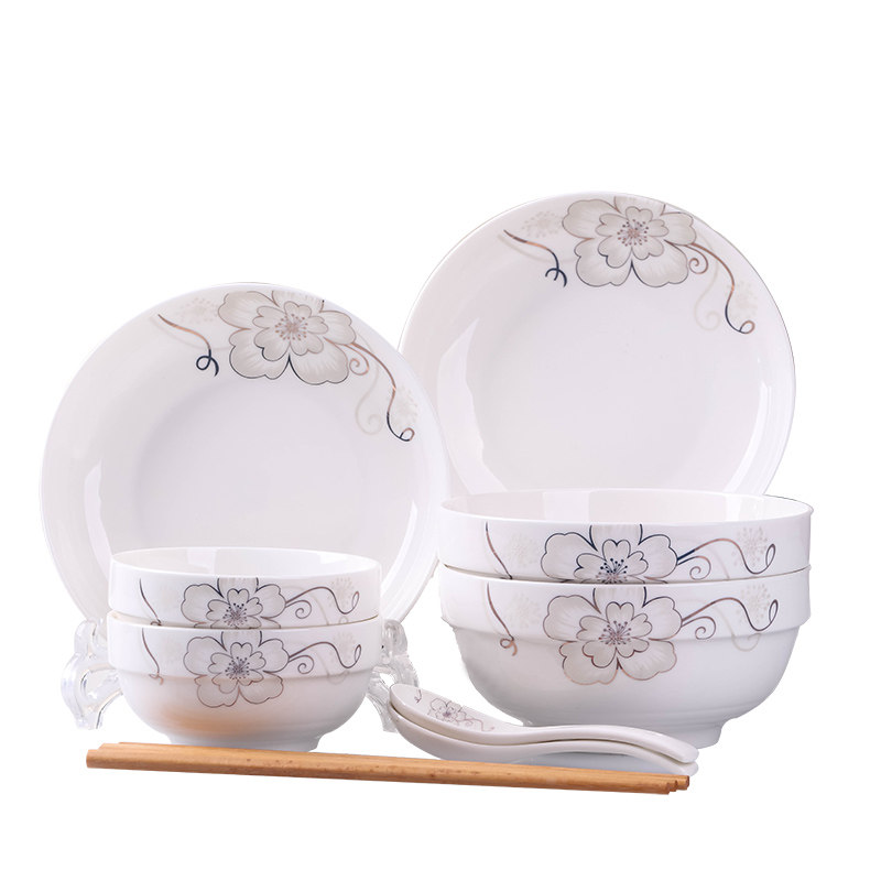 特价陶瓷3碗2盘9.9元包邮餐具套装 家用米饭碗菜盘筷组合餐具圆盘