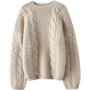 气场到位！显瘦新贵~重磅加厚粗棒针羊绒衫女圆领纯羊绒毛衣宽松