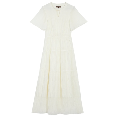 YINER音儿专选夏季法式高腰小白裙优雅半开领连衣裙