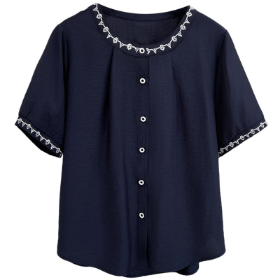 休闲宽松遮肉民族风百搭刺绣衬衫