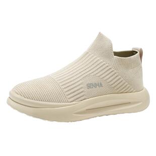 森马男鞋春季新款舒适飞织网面网鞋男士一脚蹬运动厚底增高袜子鞋