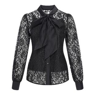 EF女装重工蕾丝衬衫女春季新款时尚镂空绑带罩衫吊带两件套