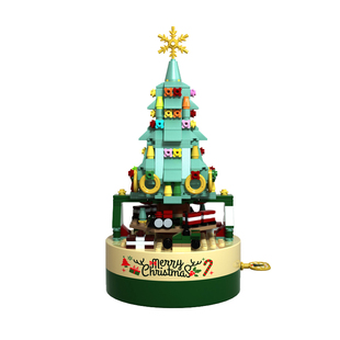 圣诞树积木八音盒音乐盒旋转拼装男生女孩摆件生日儿童圣诞节礼物