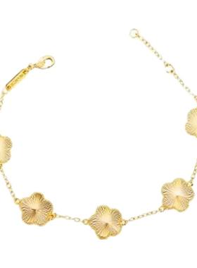 新款18k黄金五花四叶草手链仿金手串高级感幸运草手环999七夕礼物