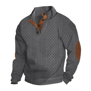 Mens Casual Long Sleeve Stand Collar Quarter Button Sweaters