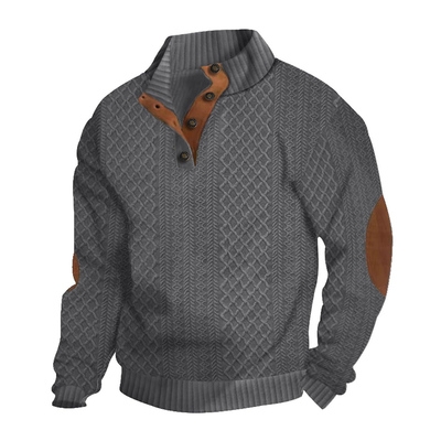 Mens Casual Long Sleeve Stand Collar Quarter Button Sweaters