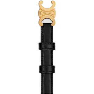 欧洲直邮CELINE赛琳TRIOMPHE系列女士小号黑色牛皮革金扣腰带18mm