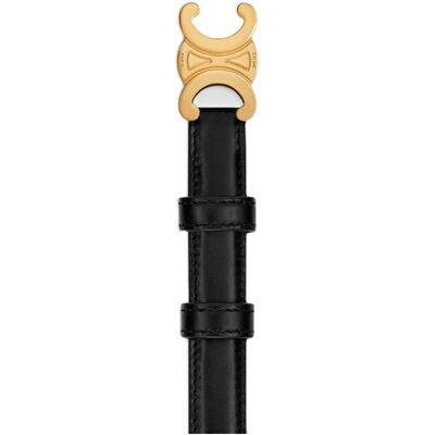 欧洲直邮CELINE赛琳TRIOMPHE系列女士小号黑色牛皮革金扣腰带18mm