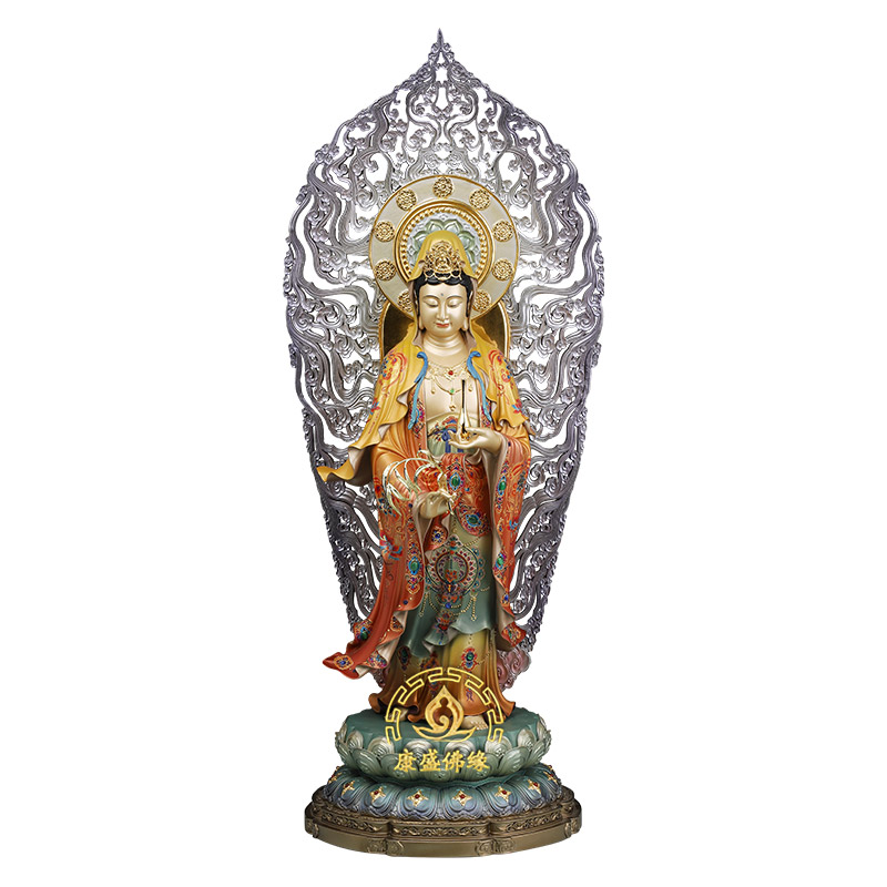 西方三圣像铜精工彩家用佛堂摆件