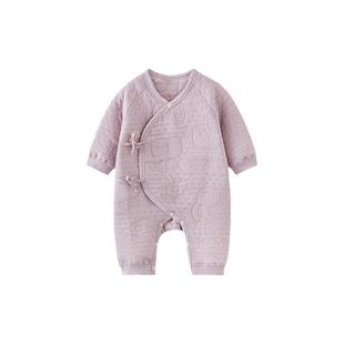 童泰婴儿连体衣秋冬纯棉保暖新生儿衣服宝宝蝴蝶哈衣提花满月服