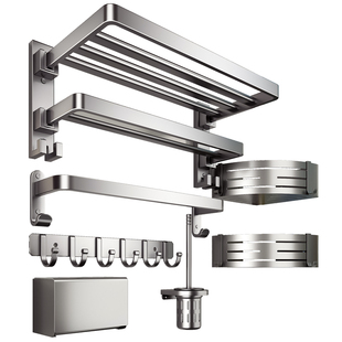 百悍毛巾架免打孔卫生间浴室浴巾架一体挂架套件厕所洗澡间置物架