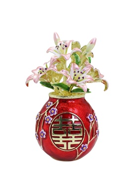 新款合金工艺品珐琅彩百合花瓶创意家居装饰摆件婚庆礼品伴手礼