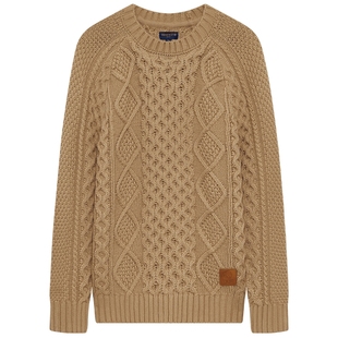 TeenieWeenie小熊男装简约时尚圆领绞花毛衣男春季羊毛混纺针织衫