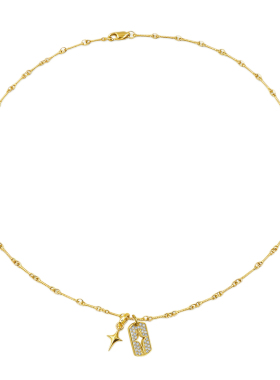 18K竹节链星星满钻镂空吊牌项链