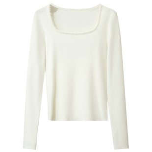 Amii摩登环保貂绒复古大方领毛衣女2025冬季新款修身显瘦内搭上衣