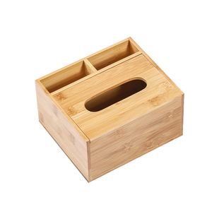 日式简约竹木多功能纸巾盒 家居酒店民宿餐厅桌面收纳盒 定制LOGO