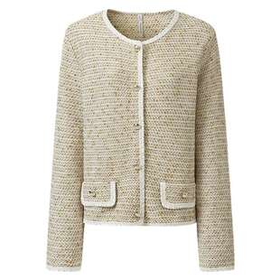 VGRASS维格娜丝春季新款夹花花纱小香风针织开衫圆领金葱花呢外套