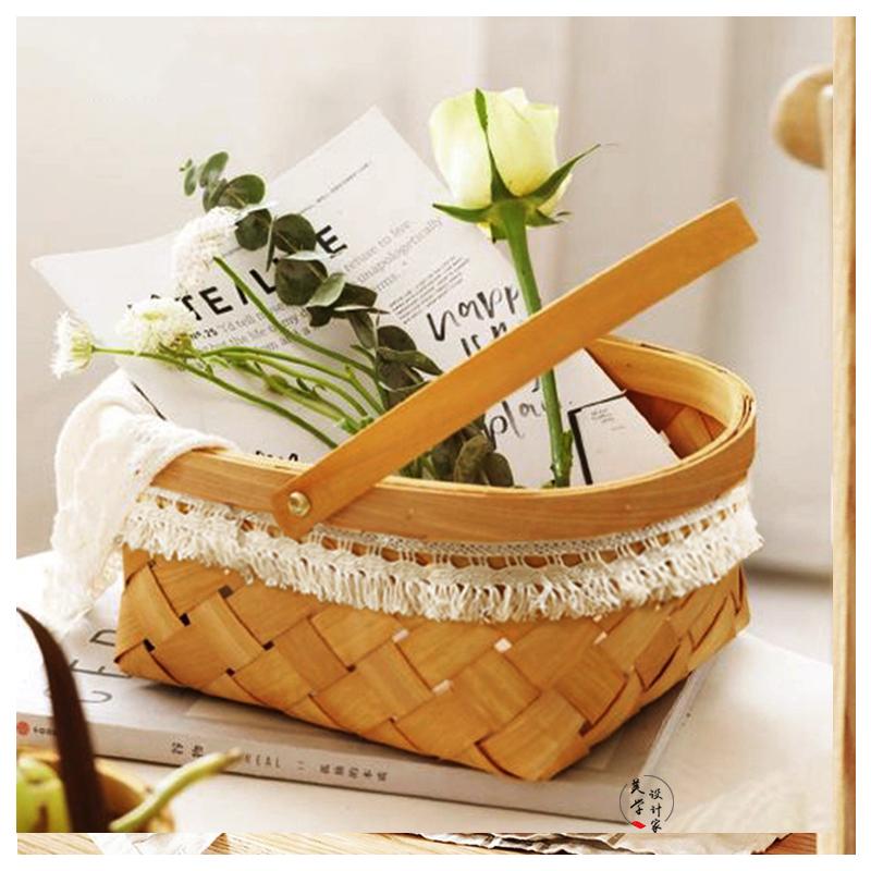 手工编织篮藤编水果蔬菜鸡蛋篮桌面装零食收纳筐竹篮面包篮小篮子