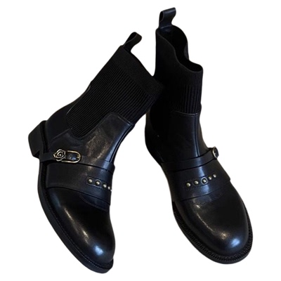 牛皮马丁靴女弹力瘦瘦靴复古短靴