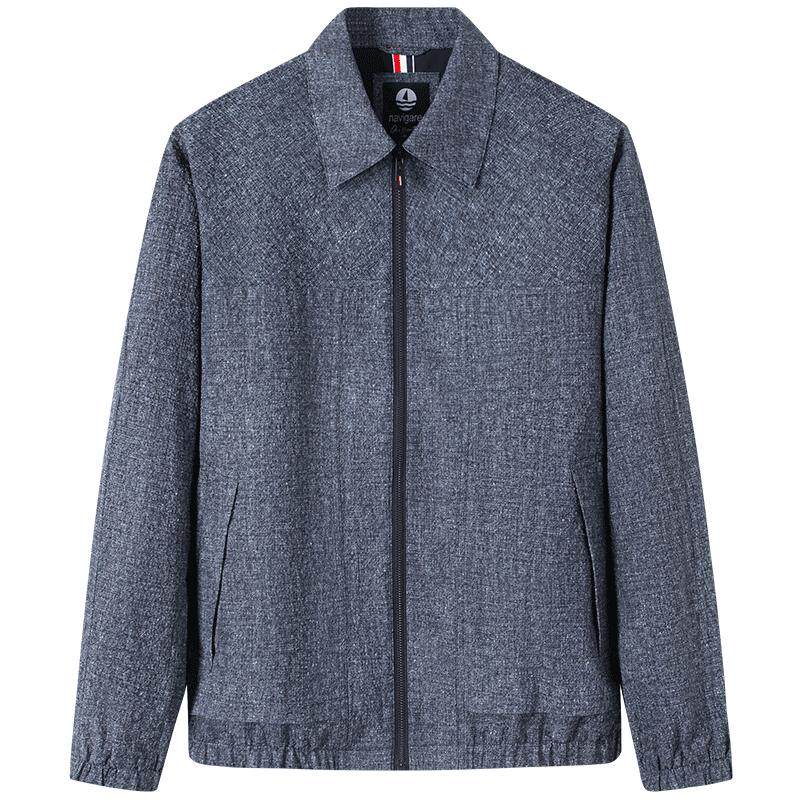 Navigare意大利小帆船灰色泡泡纱夹克男春季休闲长袖翻领外套