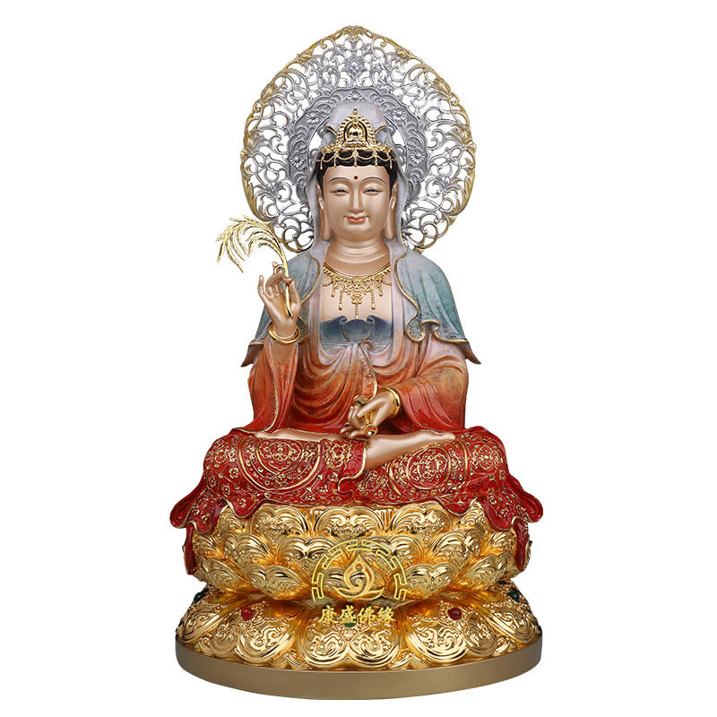 黄铜彩绘全堂佛像保平安客厅摆件