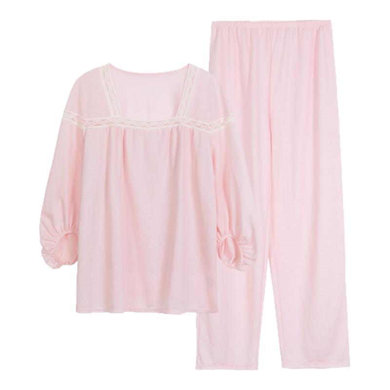 方领家居服套装睡衣棉麻安莉芳女