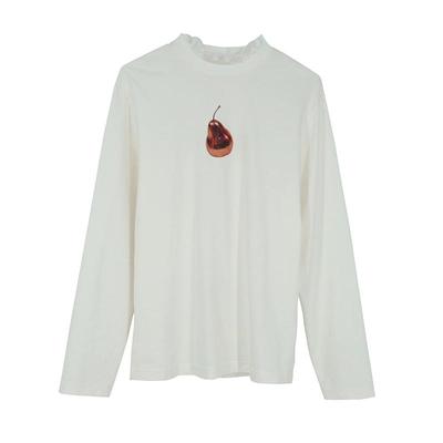 有尾女装荷叶边印花套头长袖T