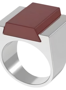 新款方正摩登复古银色饰面戒指