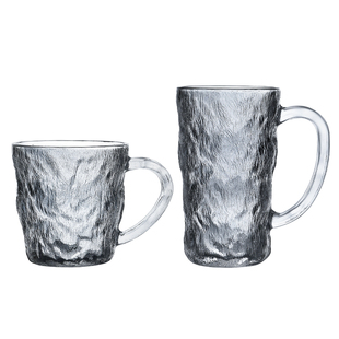 马克杯冰川纹玻璃杯带盖勺把手高颜值男喝水杯子女家用茶杯咖啡杯